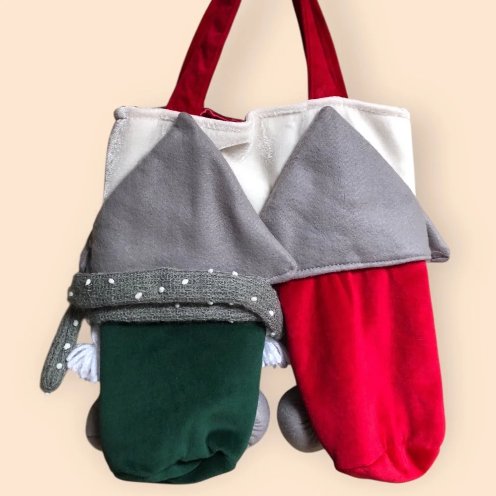 Pottery Barn NWT Christmas Gnome Double Bottle Bag Holiday Gift Bag Silly NEW